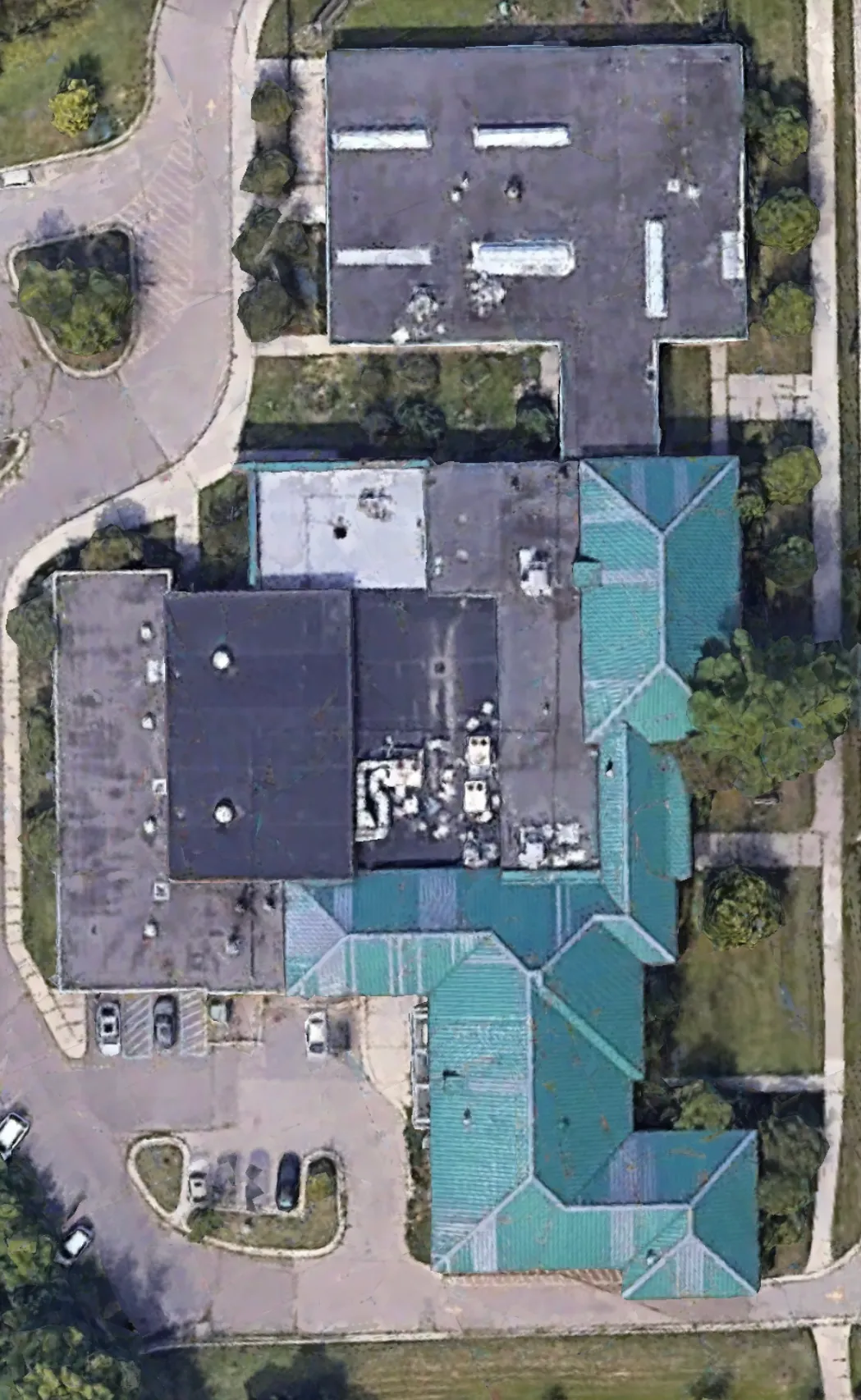 Aerial view of commercial flat roof by DG Builders LLC serving Tuscola County Michigan